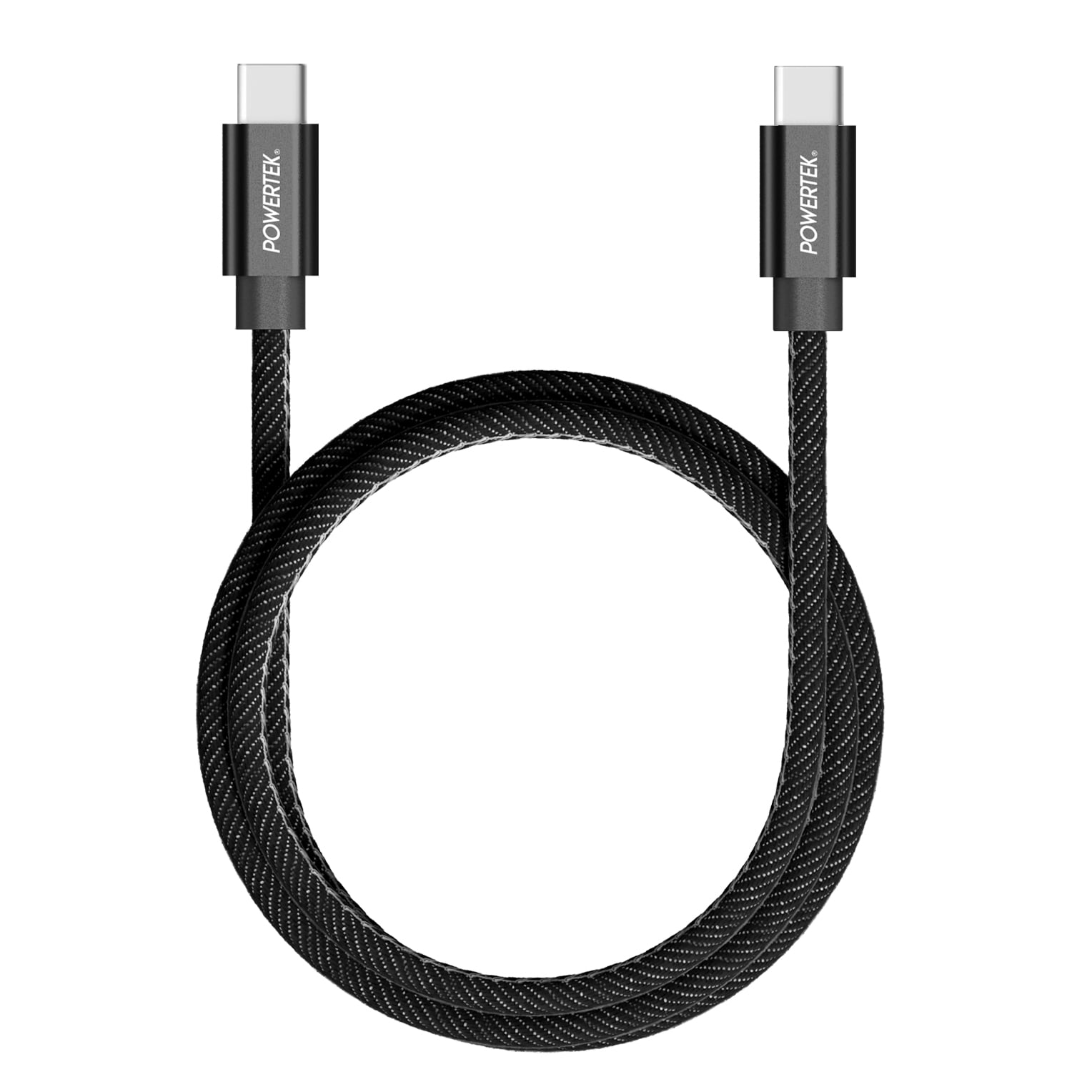 Liquipel Powertek Denim 6' USB-C to USB-C Cable, Black