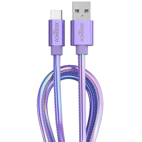 Liquipel Powertek Metallic Shine USB Type C Charger Cable, 6ft Fast Charging USB C Cord, Adapter for Car, Galaxy, Android, Note, MacBook, Nintendo, PlayStation, Chromebook, Pixel - Purple