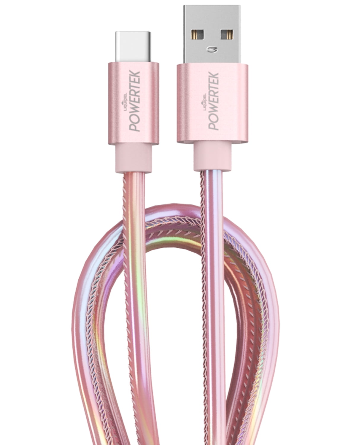 Liquipel Powertek Metallic Shine USB Type C Charger Cable, 6ft Fast Charging USB C Cord, Adapter for Car, Galaxy, Android, Note, MacBook, Nintendo, PlayStation, Chromebook, Pixel - Light Pink