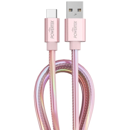 Liquipel Powertek Metallic Shine USB Type C Charger Cable, 6ft Fast Charging USB C Cord, Adapter for Car, Galaxy, Android, Note, MacBook, Nintendo, PlayStation, Chromebook, Pixel - Light Pink