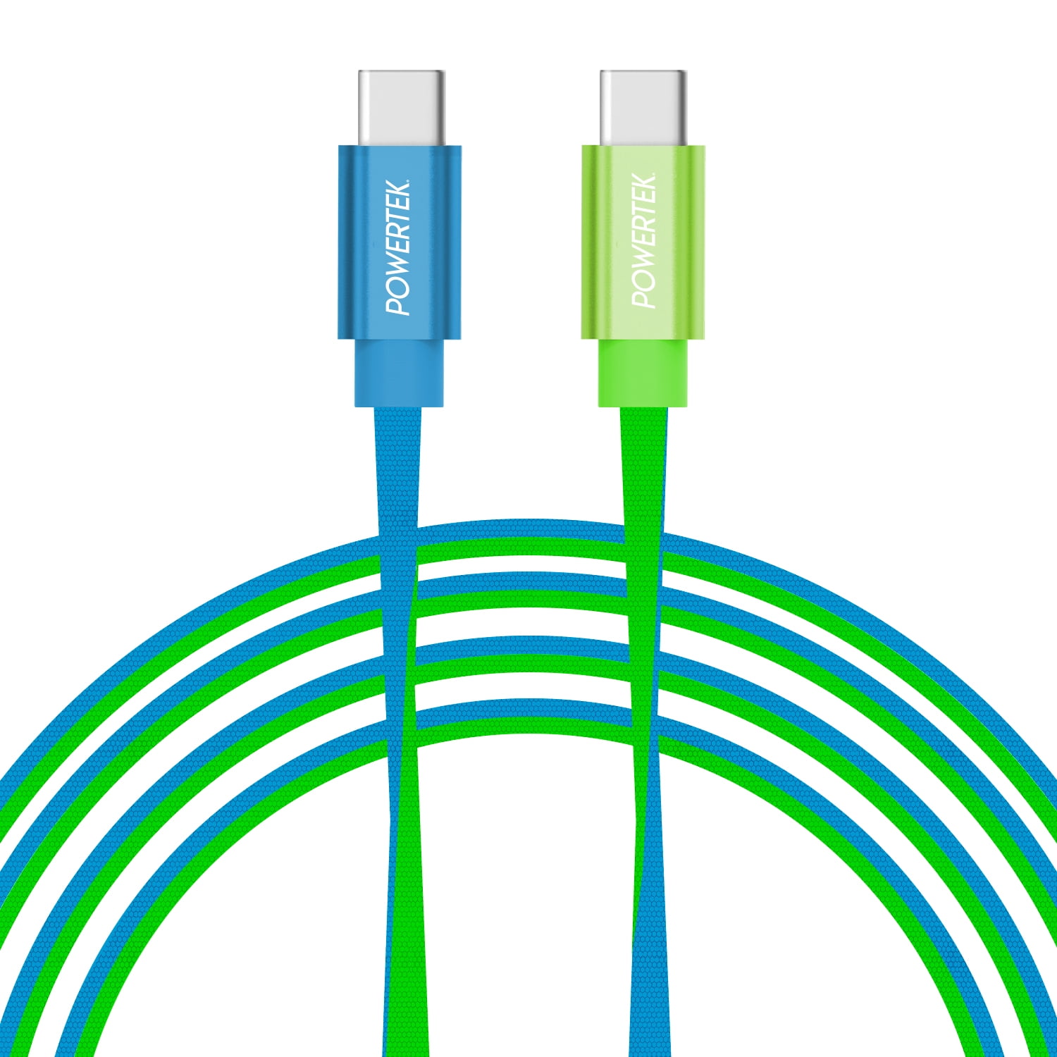 Liquipel Powertek Neon Two Tone 6' USB-C to USB-C Cable, Blue and Green