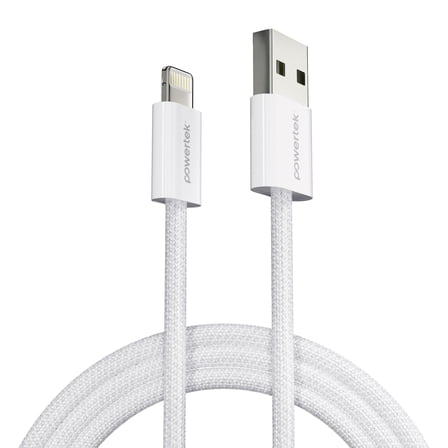 Liquipel Powertek Pastel Braided USB-A to Lightning - White