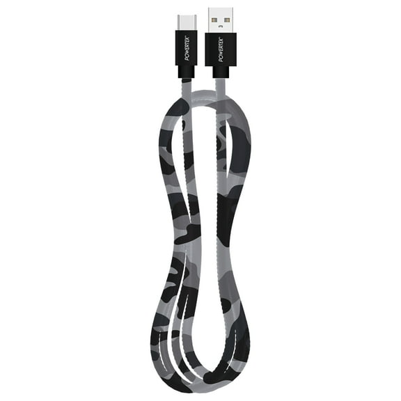 Liquipel Powertek Pastel Camo 6' USB-A to USB-C Cable, Black