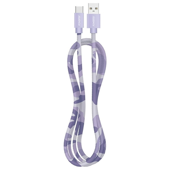 Liquipel Powertek Pastel Camo 6' Male USB Type A to Male USB Type C Cable, Purple