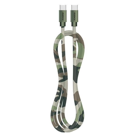 Liquipel Powertek Pastel Camo 6' USB-C to USB-C Cable, Green