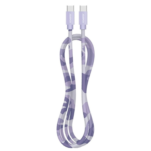 Liquipel Powertek Pastel Camo 6' USB-C to USB-C Cable, Purple