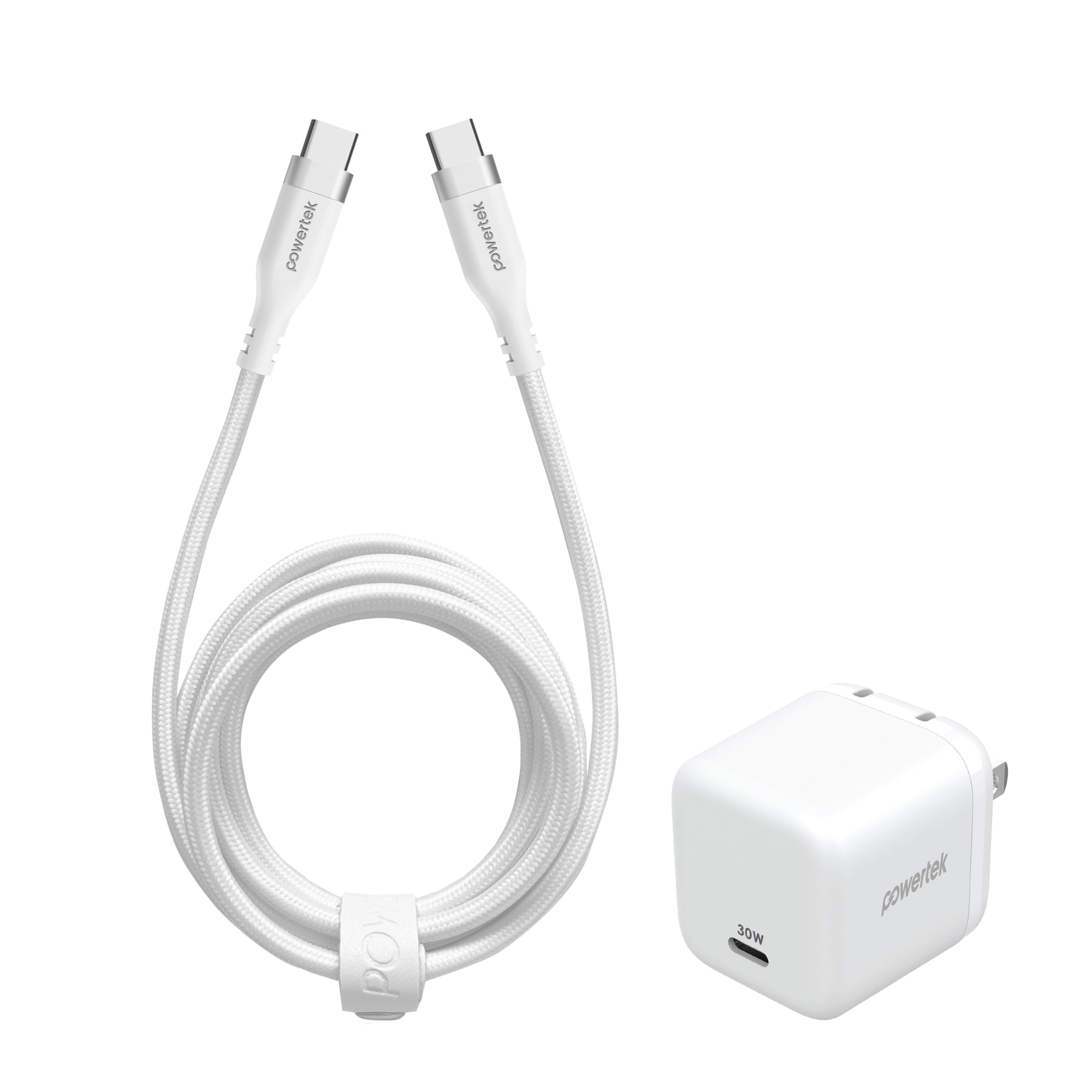 Liquipel Powertek 30W USB-C Wall Charger + 6ft USB-C to USB-C Cable - White
