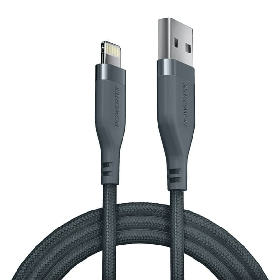 Liquipel Powertek Premium Braided USB-A to Lightning Cable - Grey