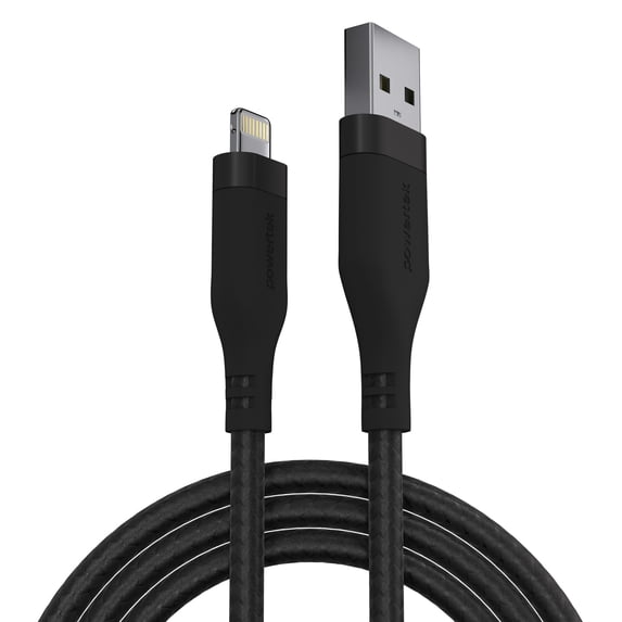 Powertek MFi Certified USB-A to Lightning Charging Cable, Carbon Design Texture, 6 ft, Black