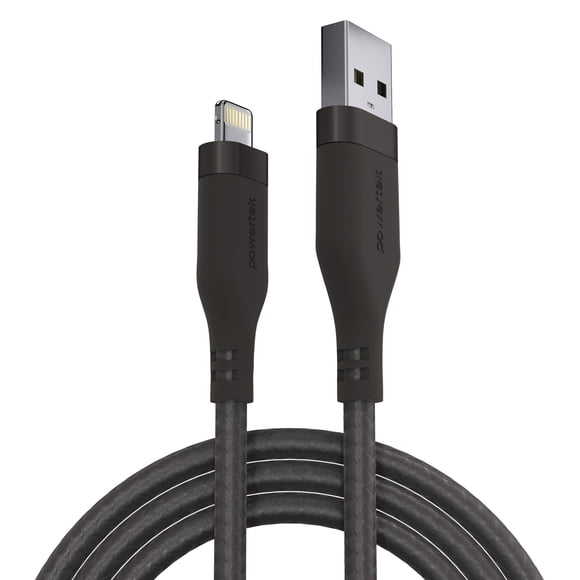 Powertek MFi Certified USB-A to Lightning Charging Cable, Carbon Design Texture, 6 ft, Grey