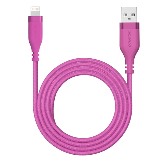 Powertek MFi Certified USB-A to Lightning Charging Cable, Carbon Design Texture, 6 ft, Pink