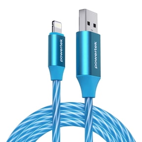 Powertek MFi-Certified Light-Up USB-A to Lightning Charging Cable, 5 ft, Blue