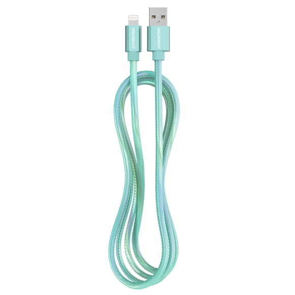 Powertek MFi Certified USB-A to Lightning Metallic Shine Pastel Charging Cable, 6 ft, Mint