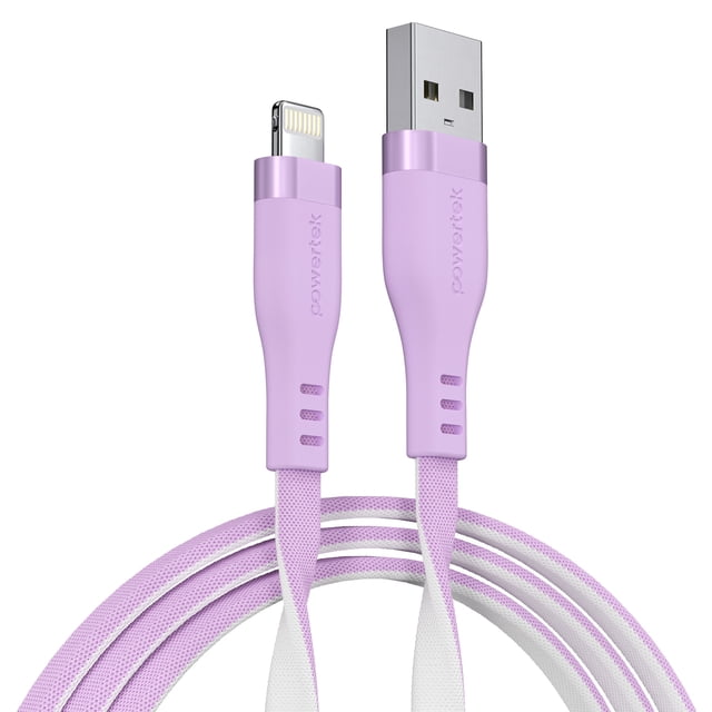 Powertek MFi USB-A to Lightning Two-Tone Pastel Fast Charge Cable, 6 ft, Purple