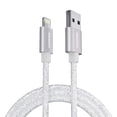thumbnail image 1 of Powertek USB-A to Lightning Cable, Fast Charging iPhone Charger Cord, Durable Tangle-Resistant Sync Cable, White Glitter, 6FT, 1 of 7