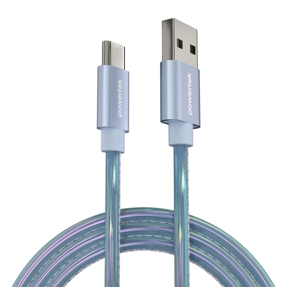 Powertek USB-A to USB-C (Type-C) Metallic Shine Pastel Charging Cable, 6 ft, Blue
