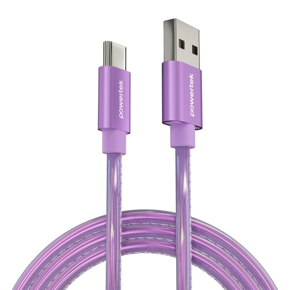 Powertek USB-A to USB-C (Type-C) Metallic Shine Pastel Charging Cable, 6 ft, Purple