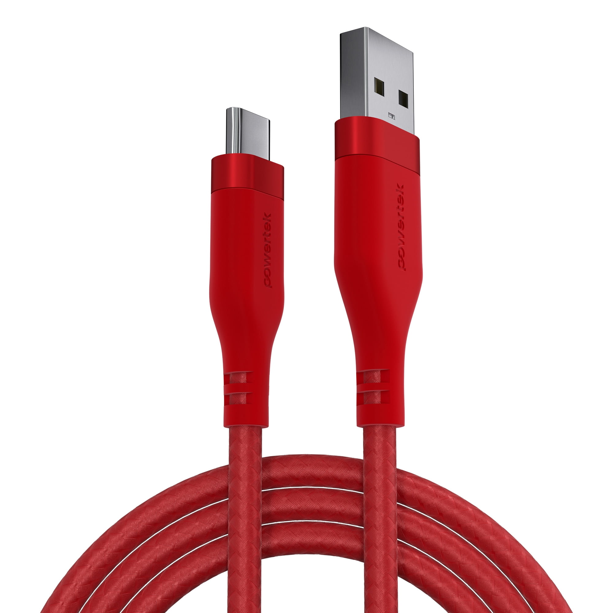 Powertek USB-A to USB-C (Type-C) Charging Cable, Carbon Design Texture, 6 ft, Red