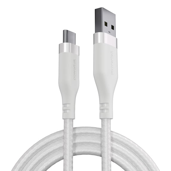 Powertek USB-A to USB-C (Type-C) Charging Cable, Carbon Design Texture, 6 ft, White