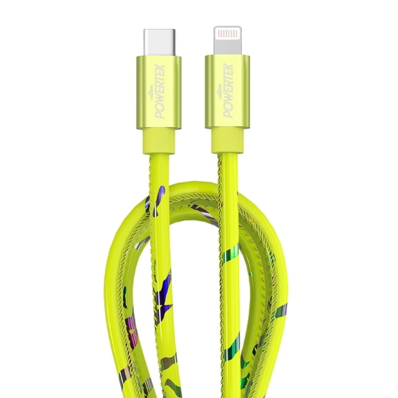Liquipel Powertek USB C Lightning iPhone Charger Cable [MFI Certified], 6ft Fast Charging, Neon Party
