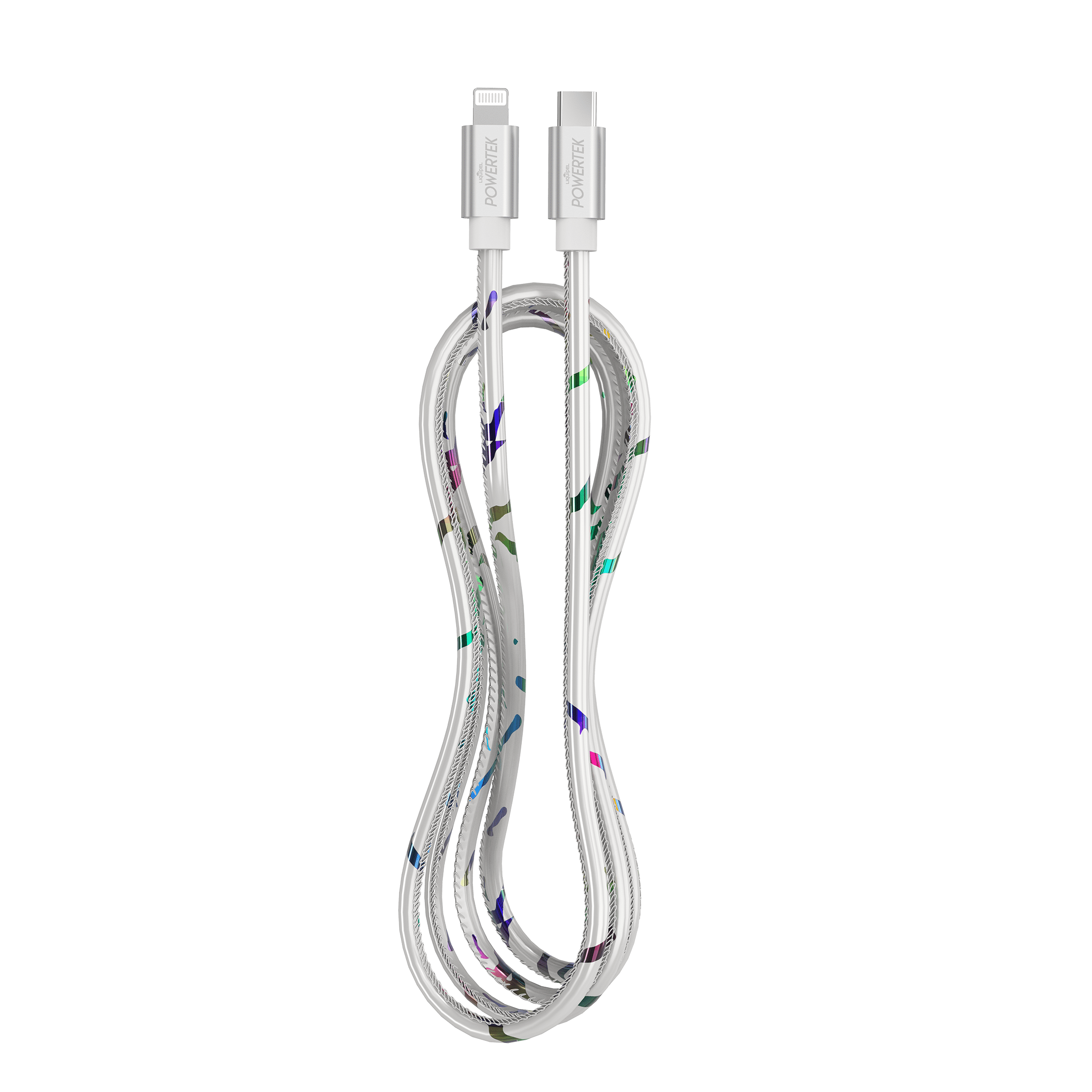 Liquipel Powertek USB C Lightning iPhone Charger Cable [MFI Certified], 6ft Fast Charging, Neon Party