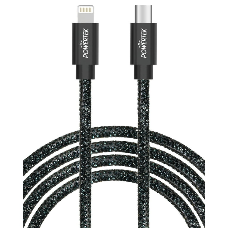 Liquipel Powertek USB C Lightning iPhone Charger Cable [MFI Certified],  Fast Charging 6ft USB C to Lightning Cord, Diamond Shine Black