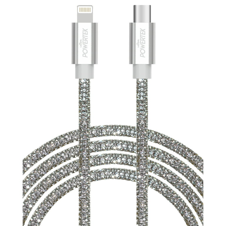 Liquipel Powertek USB C Lightning iPhone Charger Cable [MFI Certified],  Fast Charging 6ft USB C to Lightning Cord, Diamond Shine Silver
