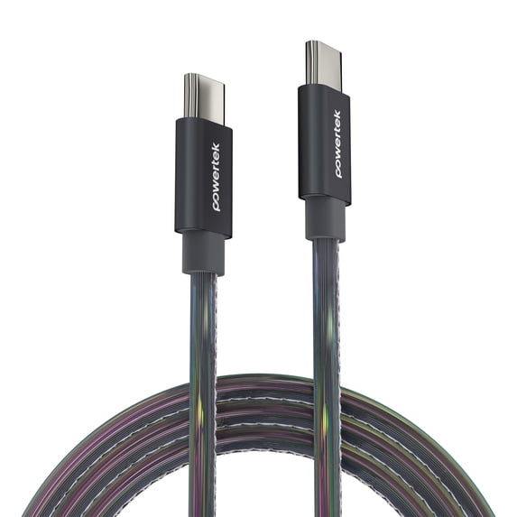 Powertek USB-C to USB-C (Type-C) Metallic Shine Pastel Fast Charging Cable, 60W, 6 ft, Black