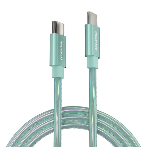 Powertek USB-C to USB-C (Type-C) Metallic Shine Pastel Fast Charging Cable, 60W, 6 ft, Mint