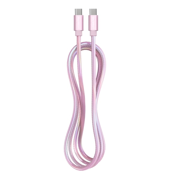 Powertek USB-C to USB-C (Type-C) Metallic Shine Pastel Fast Charging Cable, 60W, 6 ft, Pink
