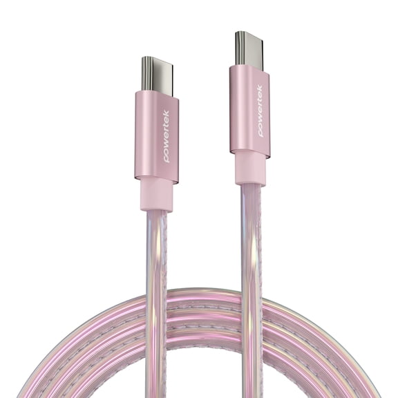 Powertek USB-C to USB-C (Type-C) Metallic Shine Pastel Fast Charging Cable, 60W, 6 ft, Pink
