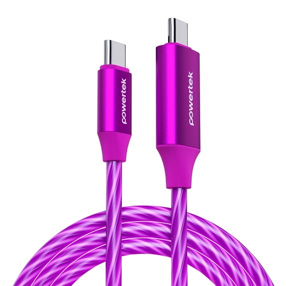 Powertek Light-Up USB-C to USB-C Fast Charging Cable, 60W, 5 ft, Purple