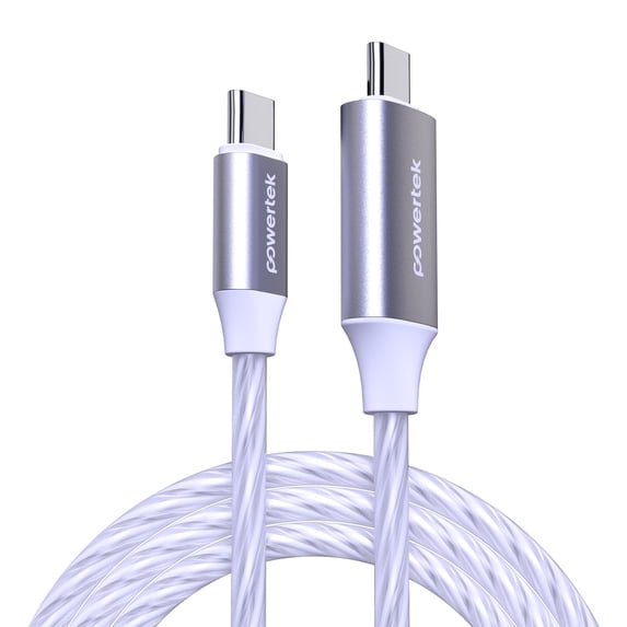 Powertek Light-Up USB-C to USB-C Fast Charging Cable, 60W, 5 ft, White