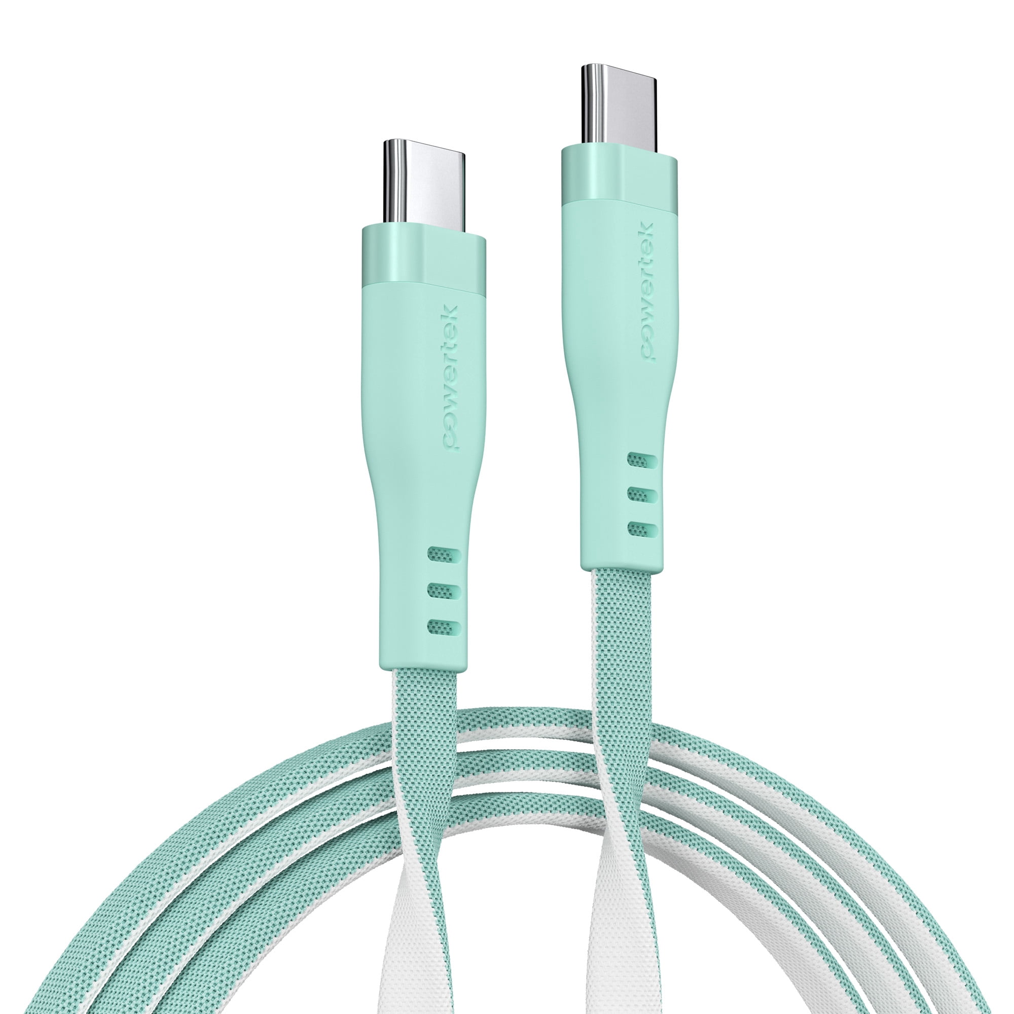 Powertek USB-C to USB-C Two-Tone Pastel Fast Charge Cable, 6 ft, Mint