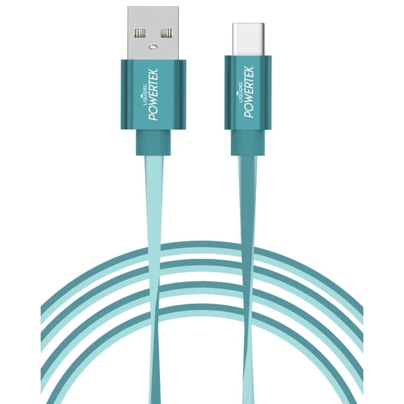 Liquipel Powertek USB Type C Charger Cable, 6ft Fast Charging USBC to USBA Cord, Adapter for Car, Galaxy, Android, Note, MacBook, Nintendo, Playstation, Chromebook, Pixel, Two Tone Teal