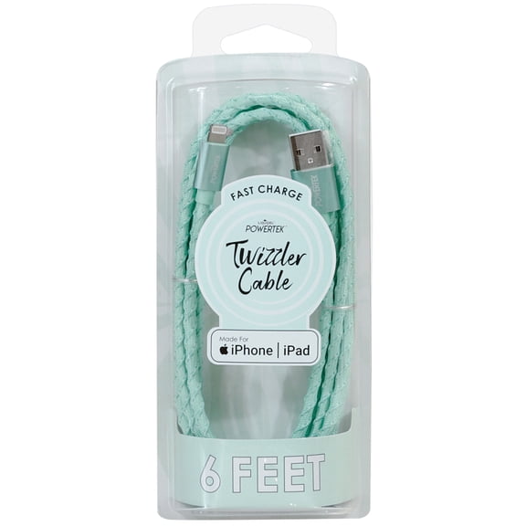 Liquipel Powertek iPad & iPhone Charger Cable, Fast Charging 6ft MFI Certified Lightning to USB Cord, Twizzler Mint