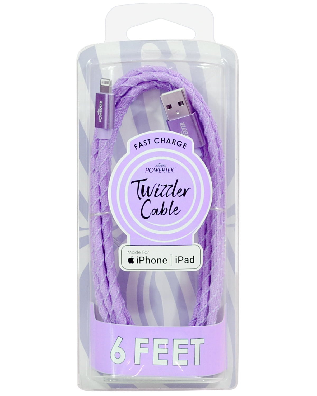 Liquipel Powertek iPad & iPhone Charger Cable, Fast Charging 6ft MFI Certified Lightning to USB Cord, Twizzler Purple