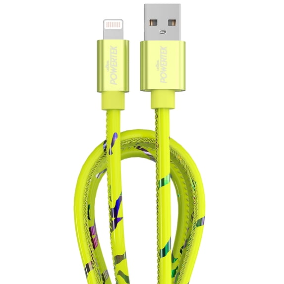 Liquipel Powertek iPad & iPhone Lightning Charger Cable, Fast Charging 6ft MFI, Neon Party