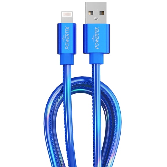 Liquipel Powertek iPhone Charger Cable [MFI Certified], Fast Charging 6ft Lightning to USB Cord Adapter, Compatible for iPad, Metallic Shine Electric Blue