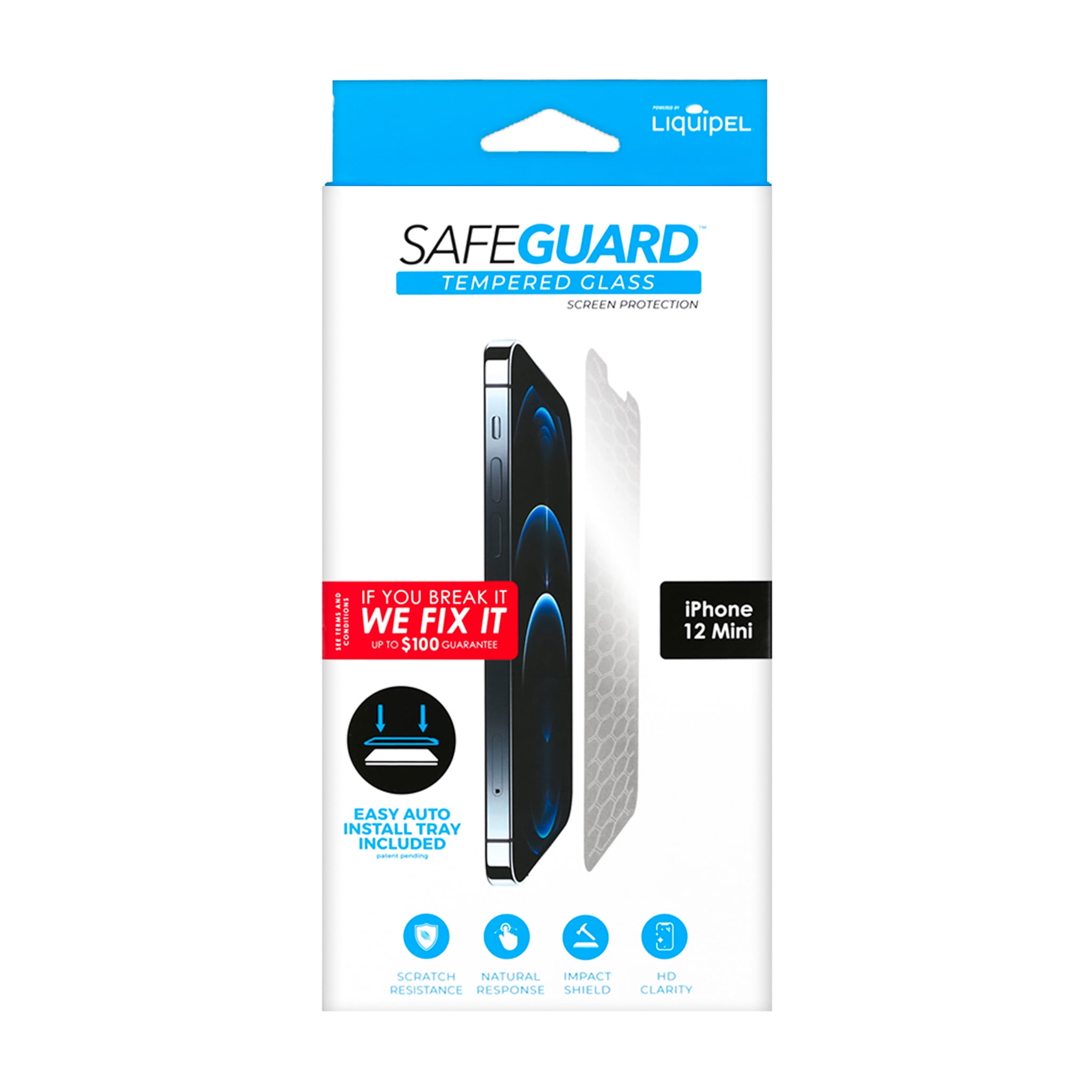 Liquipel Safeguard Glass Screen Protection, iPhone 12 Mini, with Application Tray