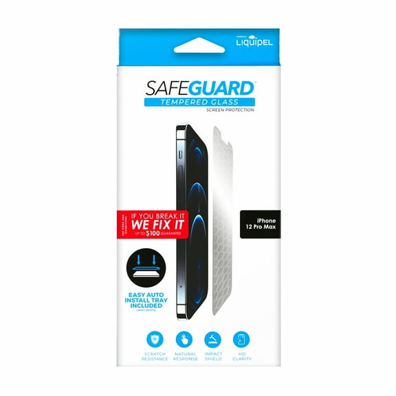 Liquipel Safeguard Glass Screen Protection, iPhone 12 Pro Max, with Application Tray