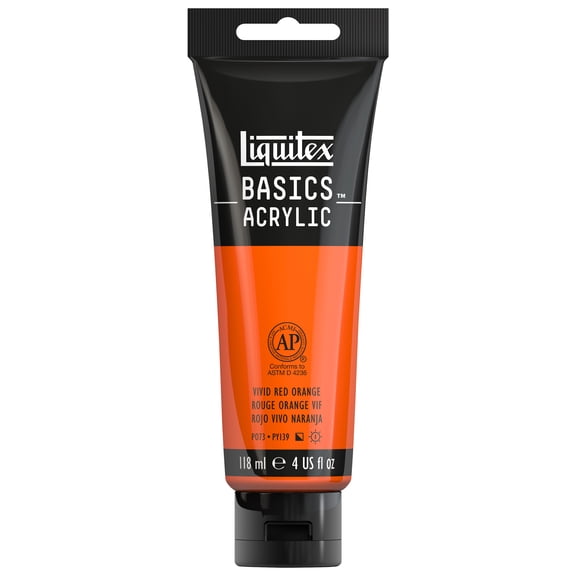 Liquitex BASICS Acrylic Color, 4 oz. Tube, Vivid Red Orange