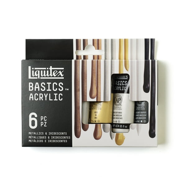Liquitex BASICS Acrylic Color Set, 6-Colors, Metallic & Iridescent