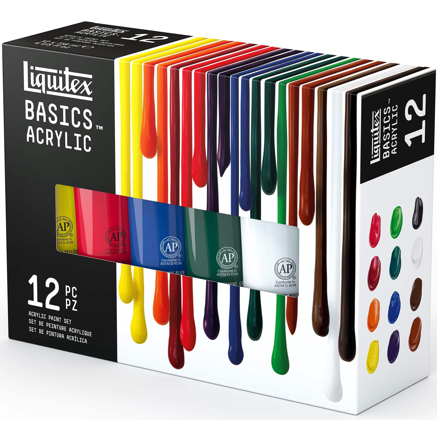 Liquitex BASICS Acrylic Paint, Essential Colors, 118 mL Tubes, Set of 12