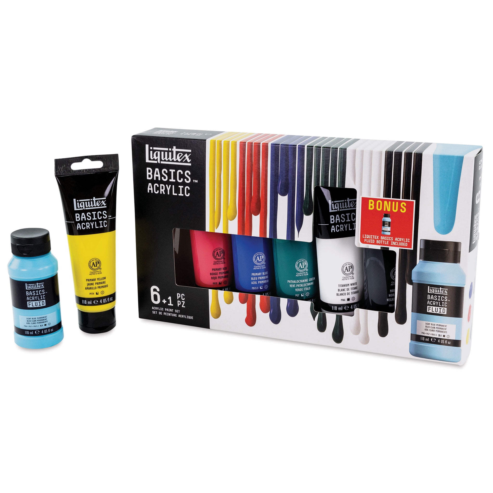 Liquitex BASICS Acrylic Paint & Fluid Set, Basic Colors, 118 mL, Set of 7