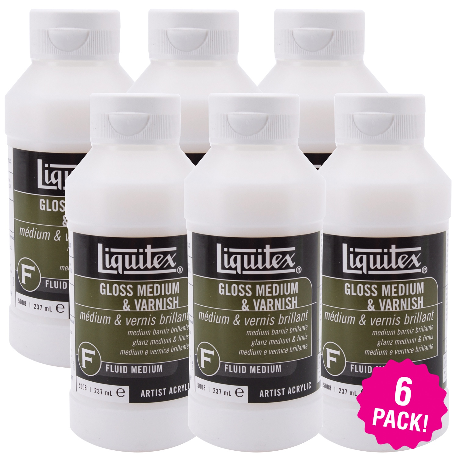 Liquitex Gloss Acrylic Fluid Medium & Varnish 8oz, Multipack of 6