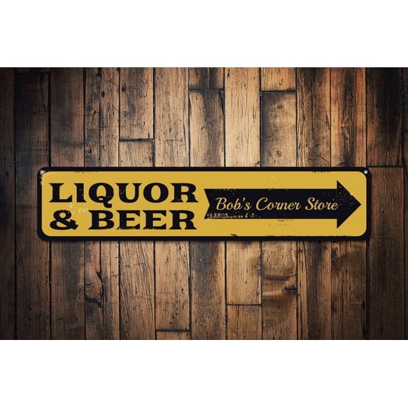 Liquor & Beer Sign Corner Store Sign Directional Arrow Sign Metal Bar Sign Custom Bar Decor - Beer Signs - Size: 16 x 4 Inches
