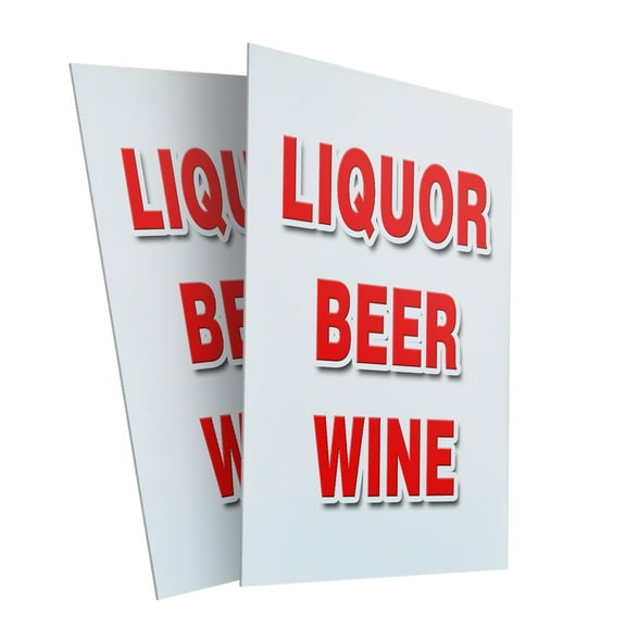 Liquor Beer Wine (2-PACK) 24" x 36" Plastic Signs | Sign Insert 4mm Corrugated Plastic Signs Storefront Window Poster
