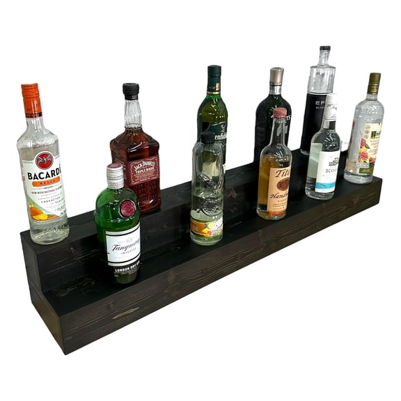 Liquor Bottle Display Shelf,2-Tier Countertop,Freestanding,42-Inch,Holds 26 Bottles,For Home Bars,Black