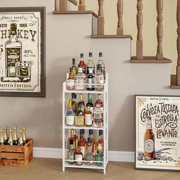 Liquor Bottle Display Shelf, Liquor Cabinet bar for Home, 4 Step Liquor cabinetck, Mini bar,Liquor Cabinet, Home Retro Bar Shelf Stand for Liquor Whiskey, Spirits (White)